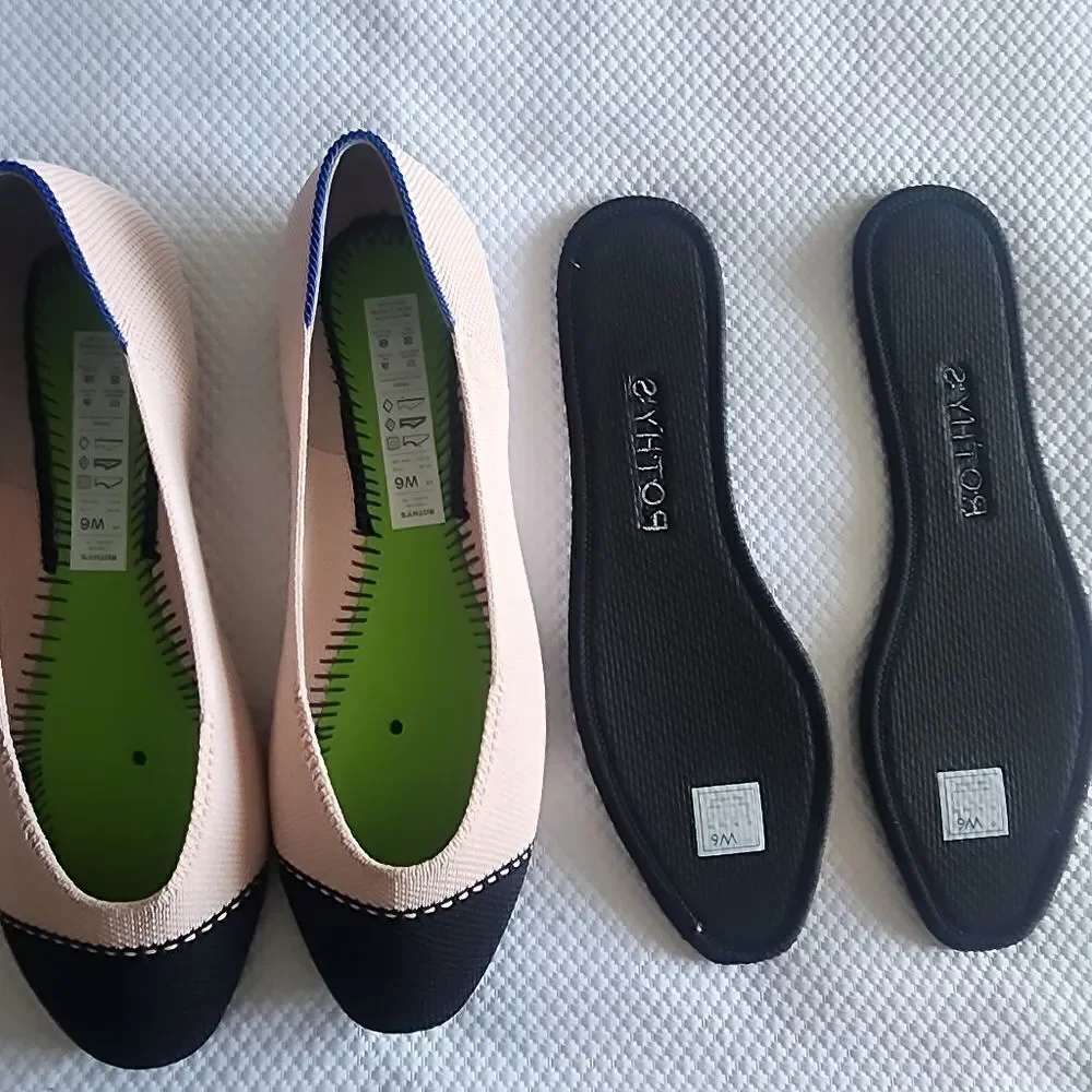 Rothy's Black and soft pink Flats with Elegant Two-Tone Design